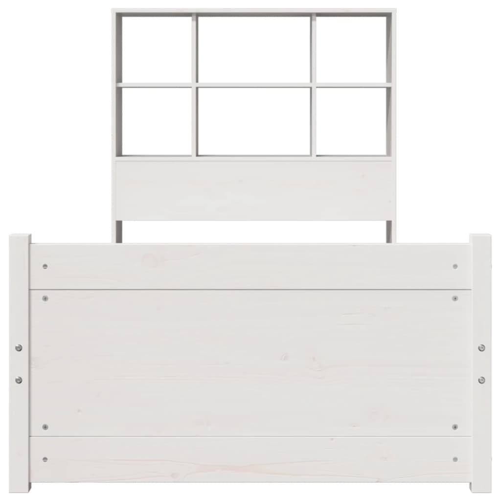 Lit bibliothèque sans matelas blanc 90x200cm bois de pin massif - XIOS