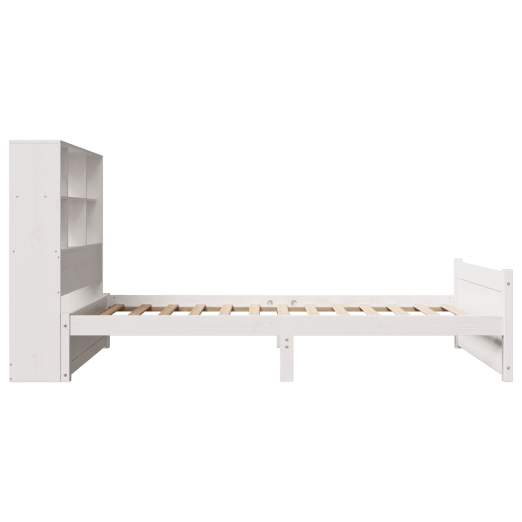 Lit bibliothèque sans matelas blanc 90x200cm bois de pin massif - XIOS