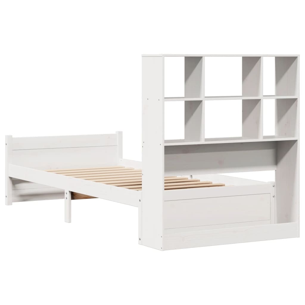 Lit bibliothèque sans matelas blanc 90x200cm bois de pin massif - XIOS