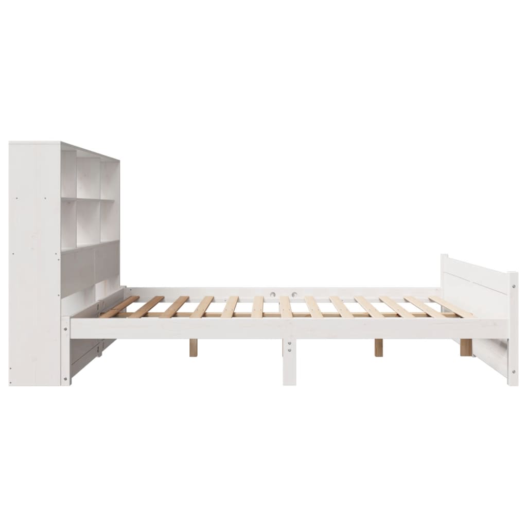 Lit bibliothèque sans matelas blanc 120x200 cm bois pin massif - XIOS