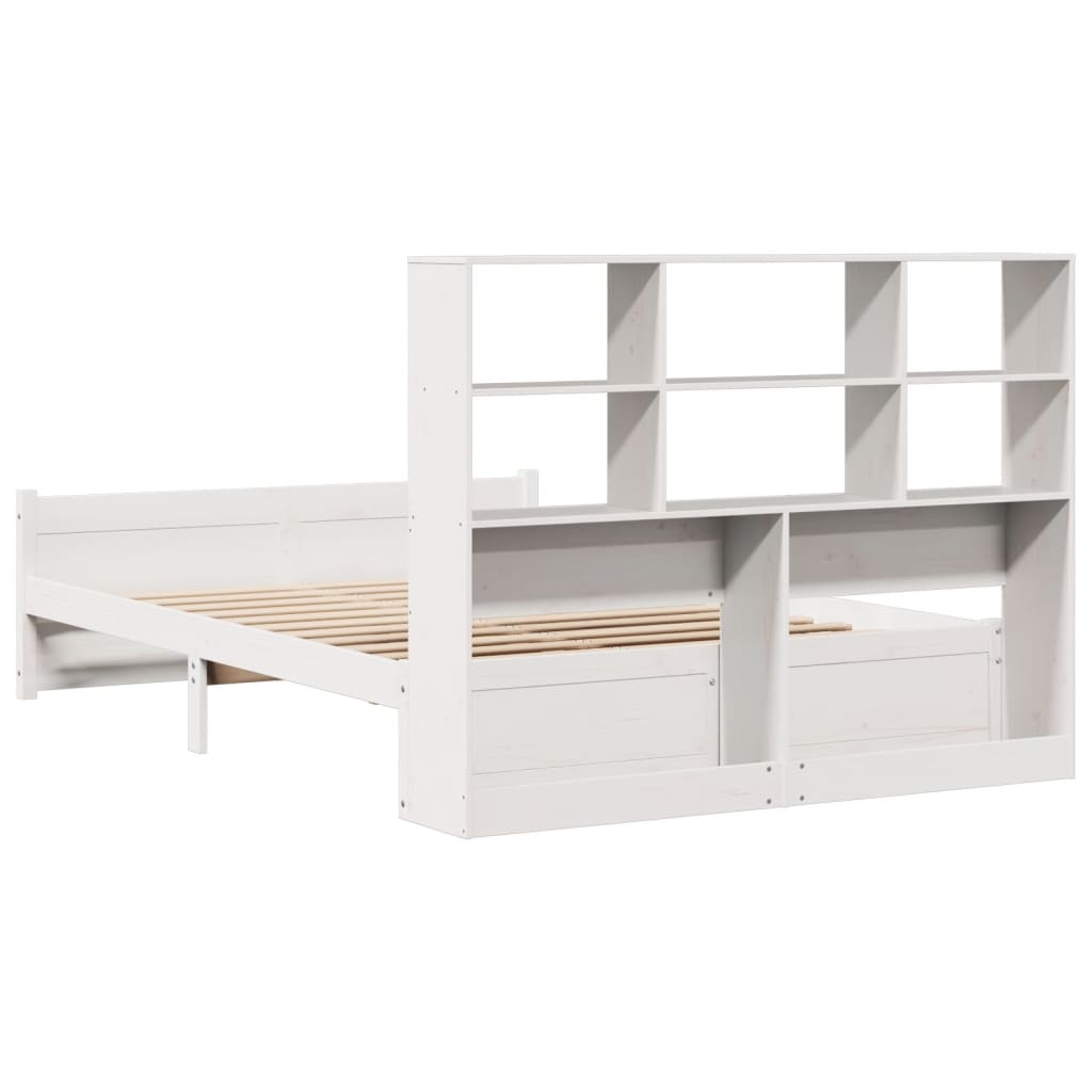 Lit bibliothèque sans matelas blanc 120x200 cm bois pin massif - XIOS