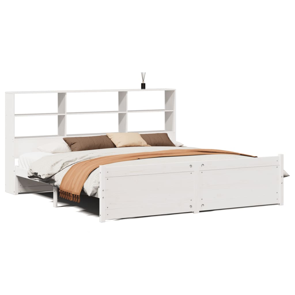 Lit bibliothèque sans matelas blanc 180x200 cm bois pin massif - XIOS