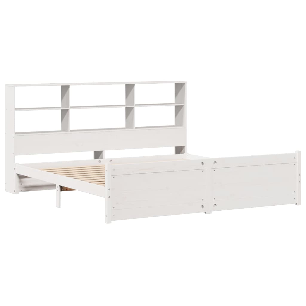 Lit bibliothèque sans matelas blanc 180x200 cm bois pin massif - XIOS