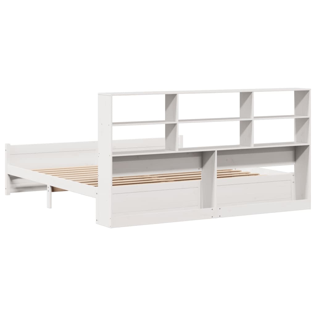 Lit bibliothèque sans matelas blanc 180x200 cm bois pin massif - XIOS
