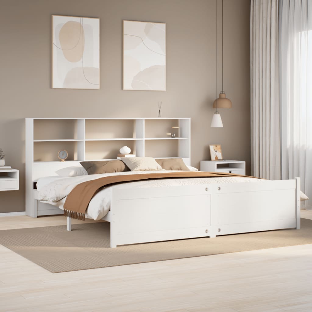 Lit bibliothèque sans matelas blanc 180x200 cm bois pin massif - XIOS