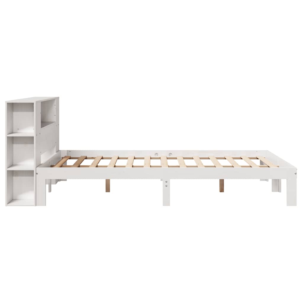 Lit bibliothèque sans matelas blanc 135x190 cm bois pin massif - XIOS