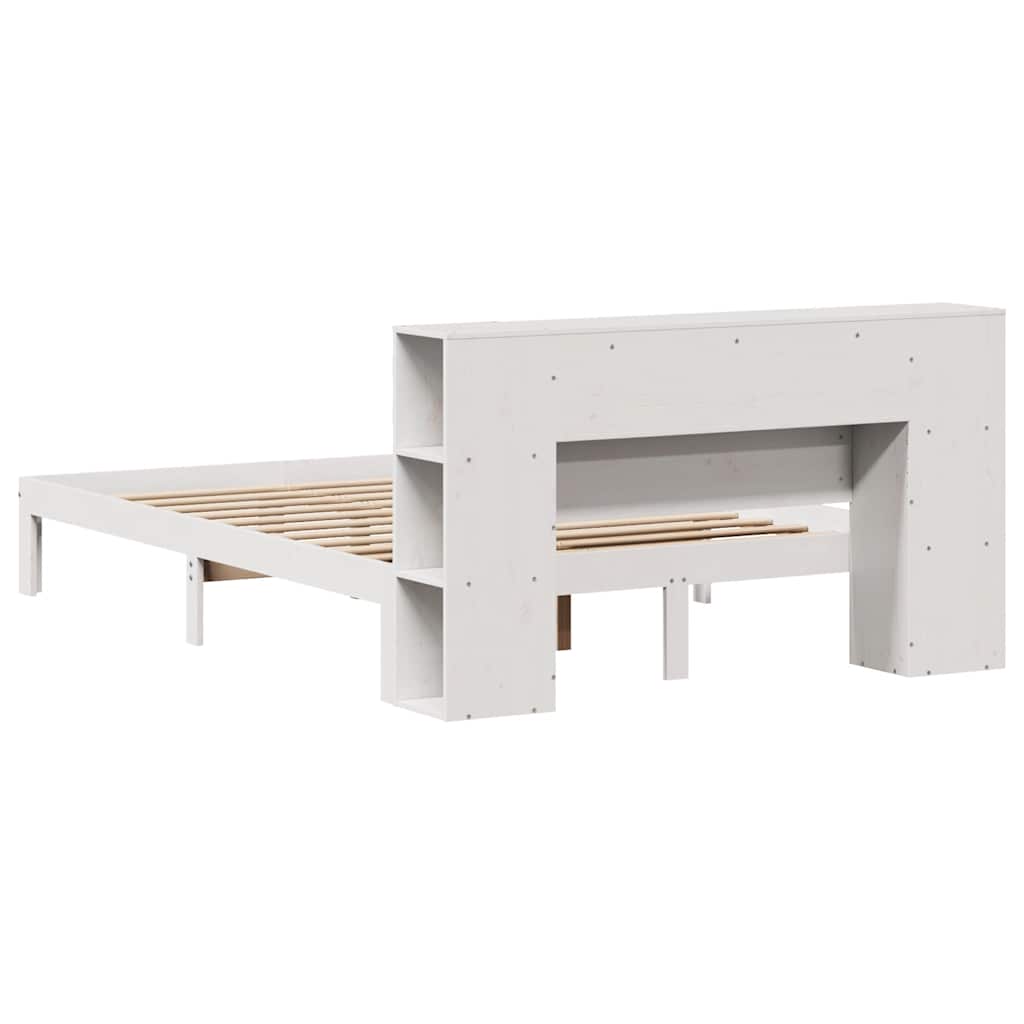 Lit bibliothèque sans matelas blanc 135x190 cm bois pin massif - XIOS