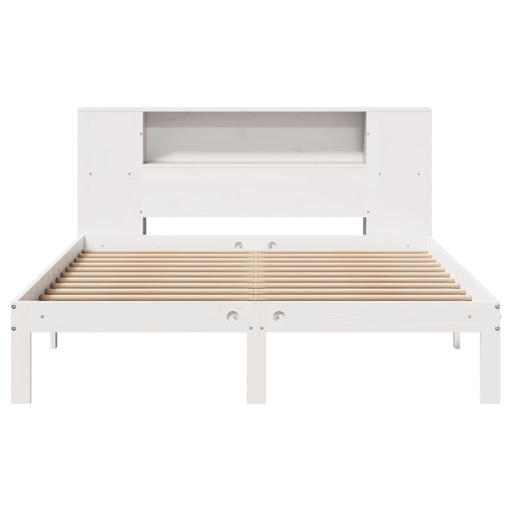 Lit bibliothèque sans matelas blanc 140x190 cm bois pin massif - XIOS