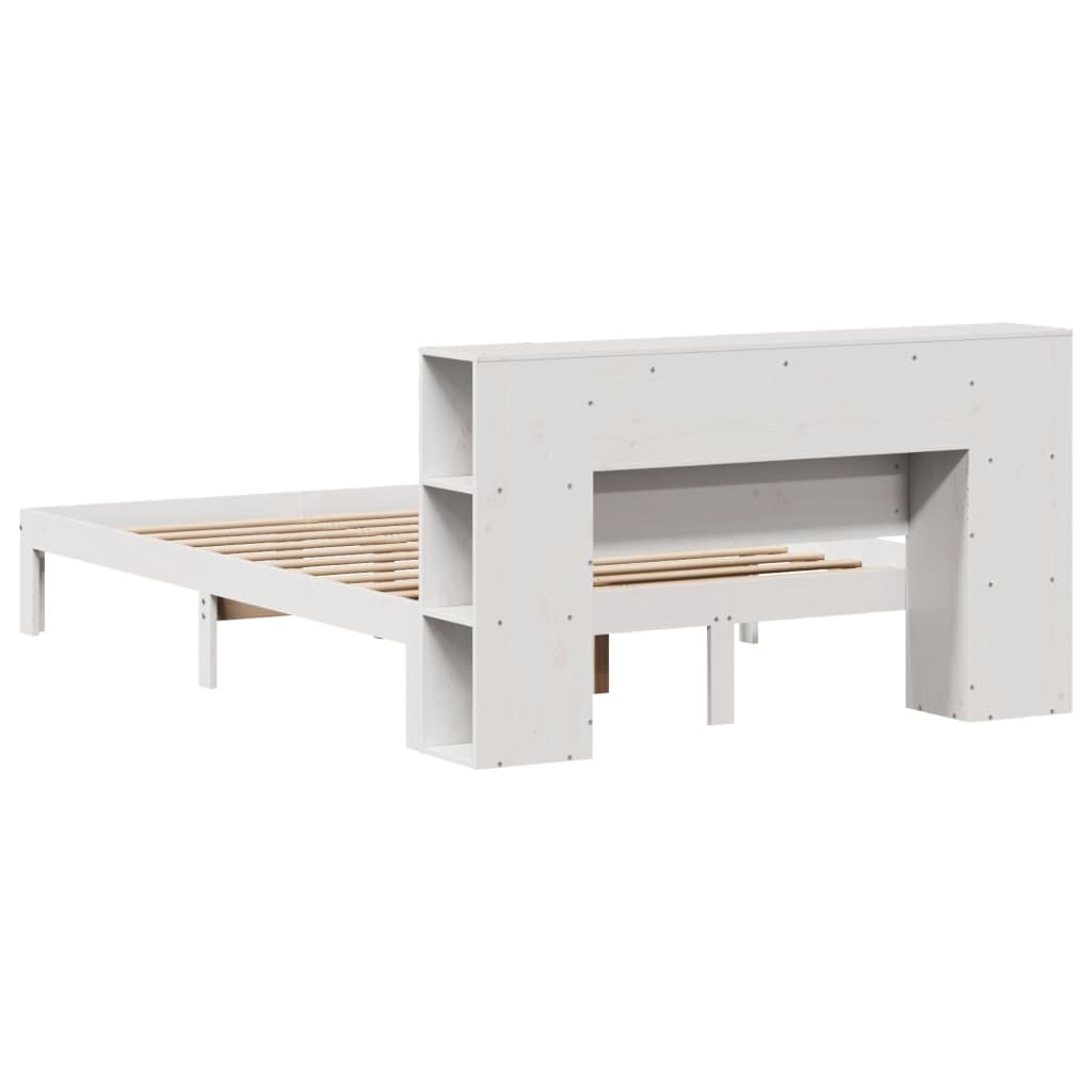 Lit bibliothèque sans matelas blanc 140x190 cm bois pin massif - XIOS