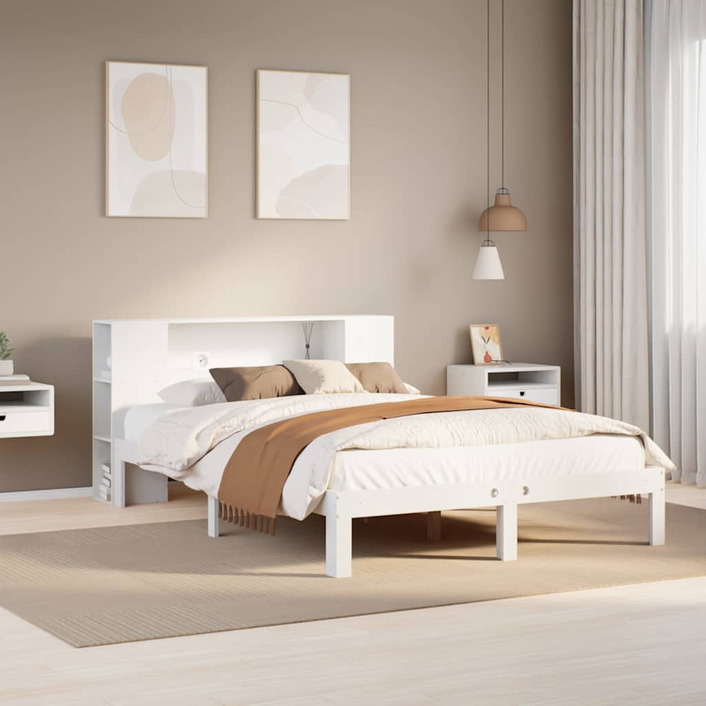 Lit bibliothèque sans matelas blanc 140x190 cm bois pin massif - XIOS