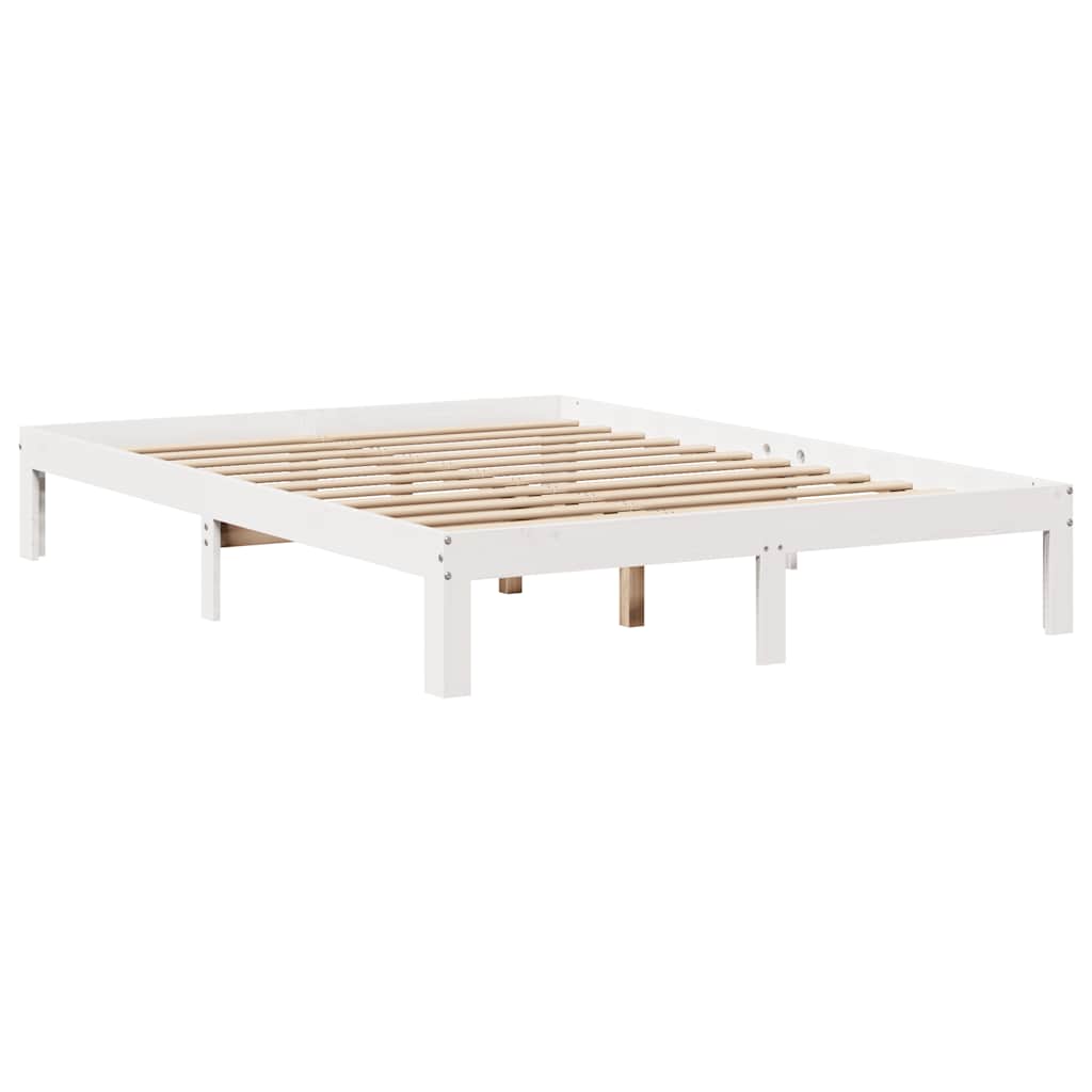 Lit bibliothèque sans matelas blanc 140x200 cm bois pin massif - XIOS