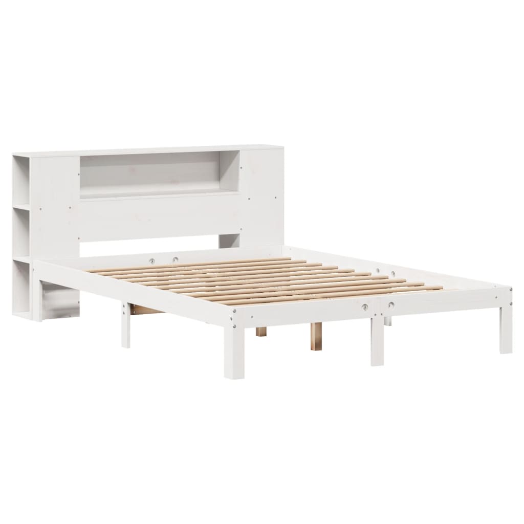 Lit bibliothèque sans matelas blanc 150x200 cm bois pin massif - XIOS