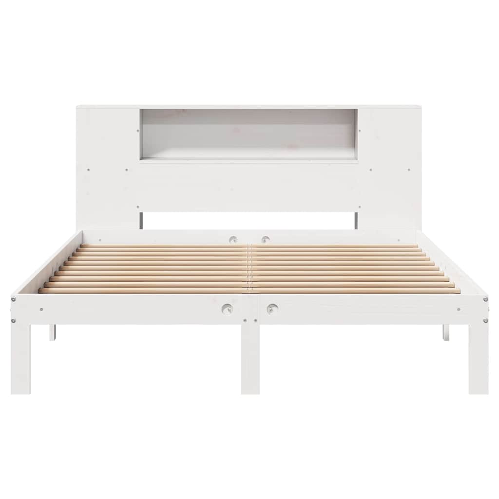 Lit bibliothèque sans matelas blanc 160x200 cm bois pin massif - XIOS