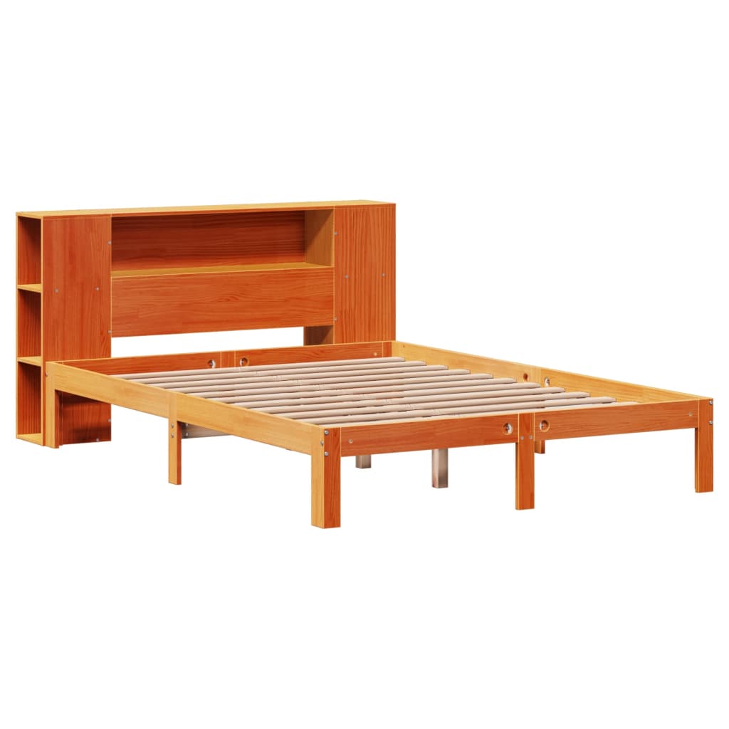 Lit bibliothèque sans matelas cire marron 135x190 cm pin massif - XIOS