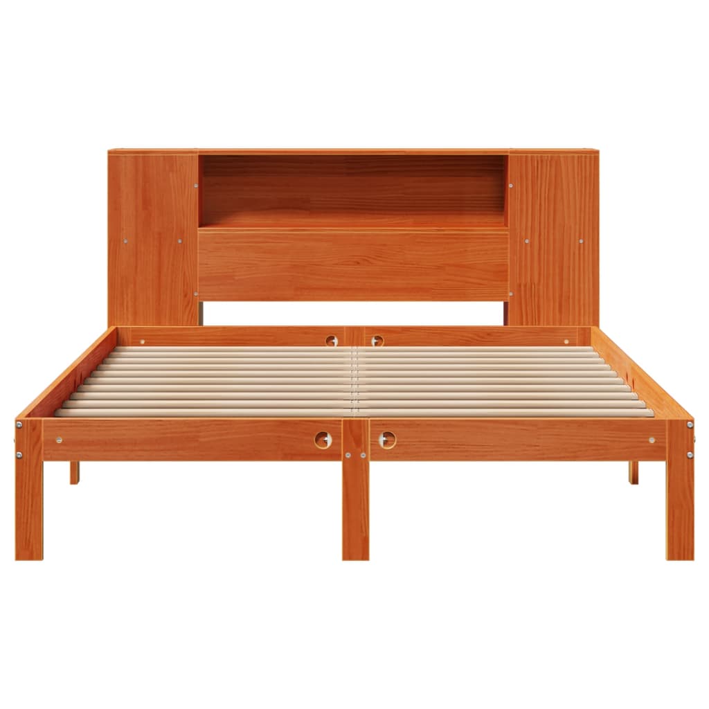 Lit bibliothèque sans matelas cire marron 135x190 cm pin massif - XIOS