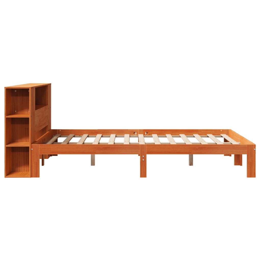 Lit bibliothèque sans matelas cire marron 135x190 cm pin massif - XIOS