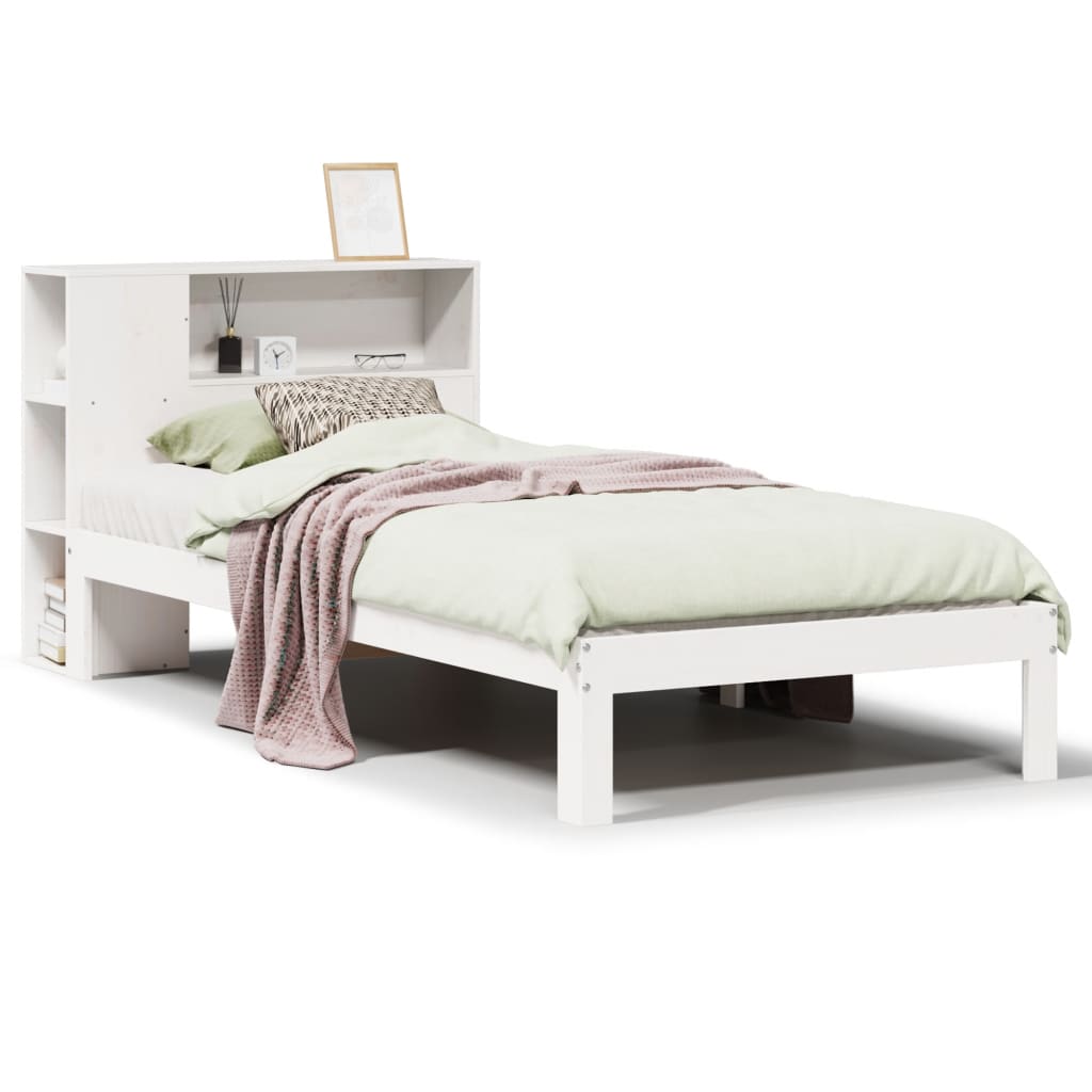 Lit bibliothèque sans matelas blanc 75x190cm bois de pin massif - XIOS
