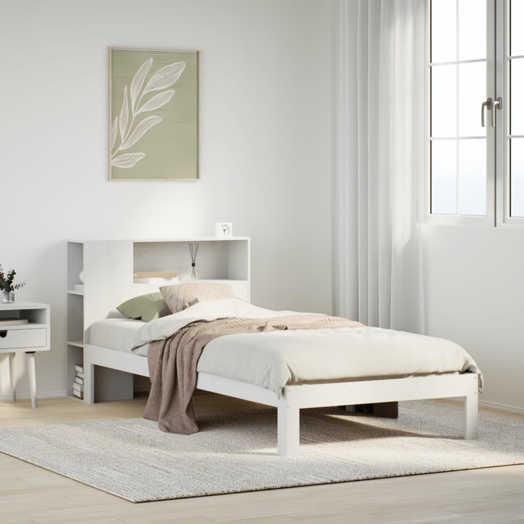 Lit bibliothèque sans matelas blanc 75x190cm bois de pin massif - XIOS