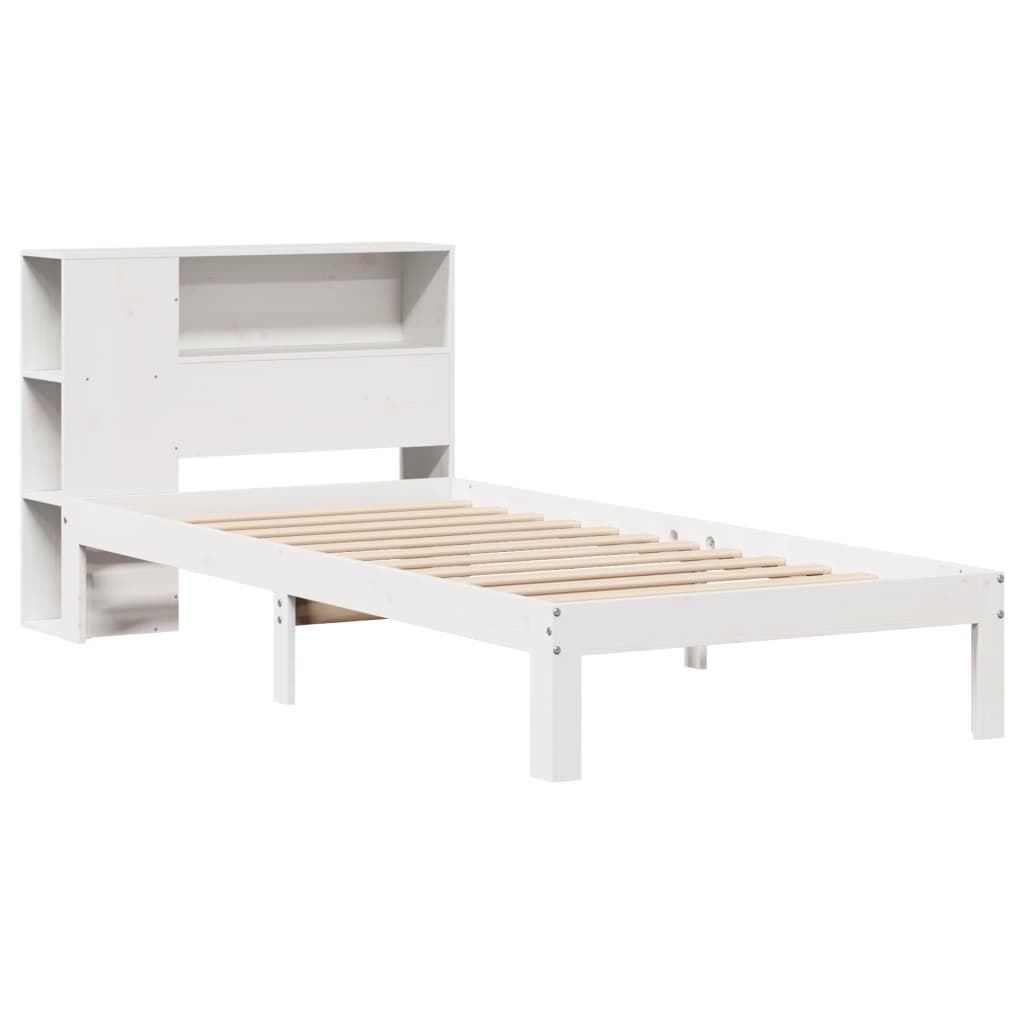 Lit bibliothèque sans matelas blanc 90x200cm bois de pin massif - XIOS
