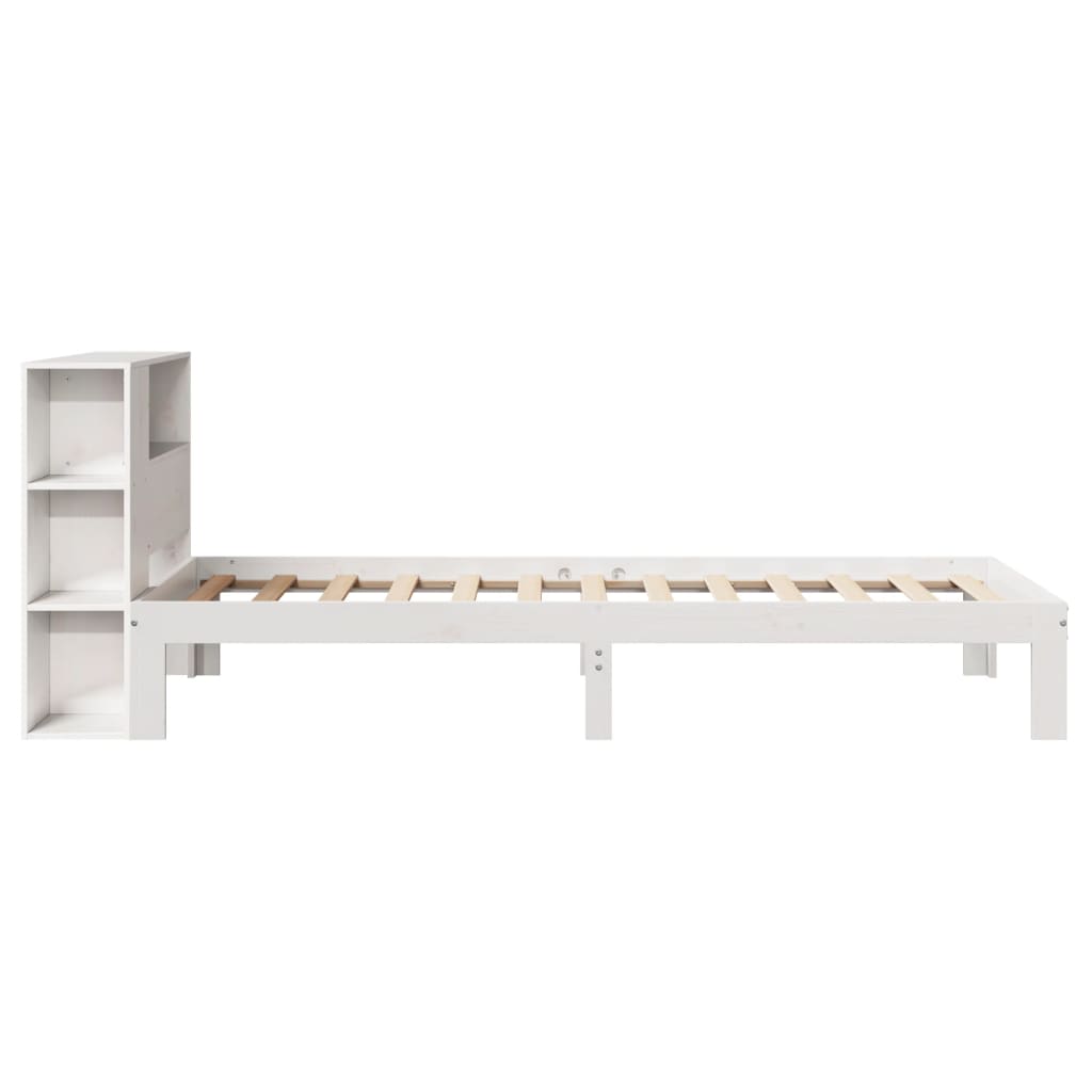 Lit bibliothèque sans matelas blanc 90x200cm bois de pin massif - XIOS