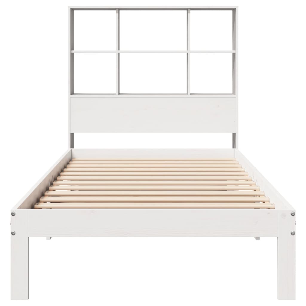 Lit bibliothèque sans matelas blanc 90x200cm bois de pin massif - XIOS