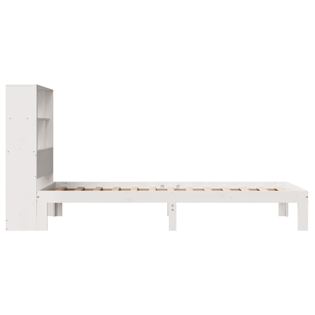 Lit bibliothèque sans matelas blanc 90x200cm bois de pin massif - XIOS