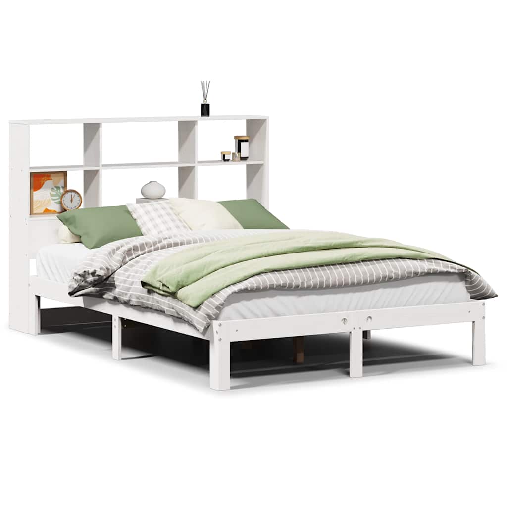 Lit bibliothèque sans matelas blanc 160x200 cm bois pin massif - XIOS