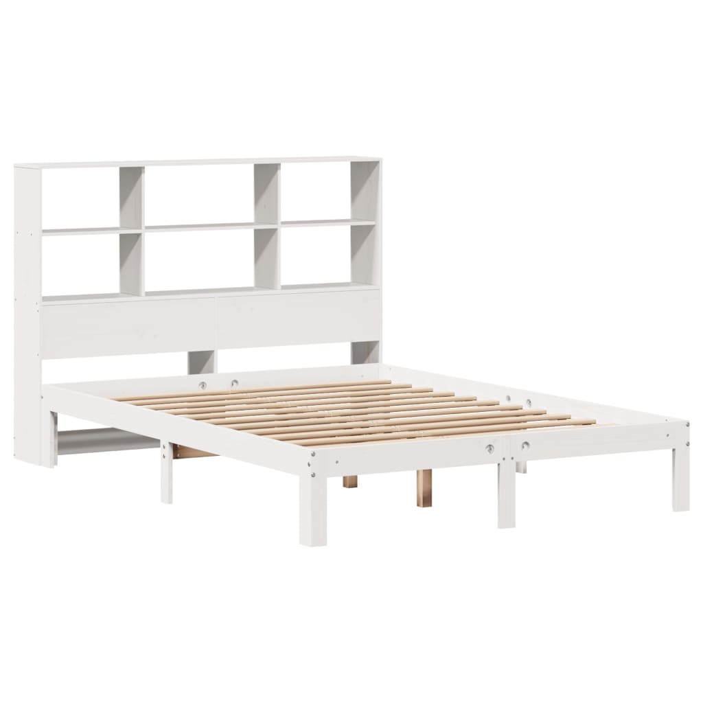 Lit bibliothèque sans matelas blanc 160x200 cm bois pin massif - XIOS