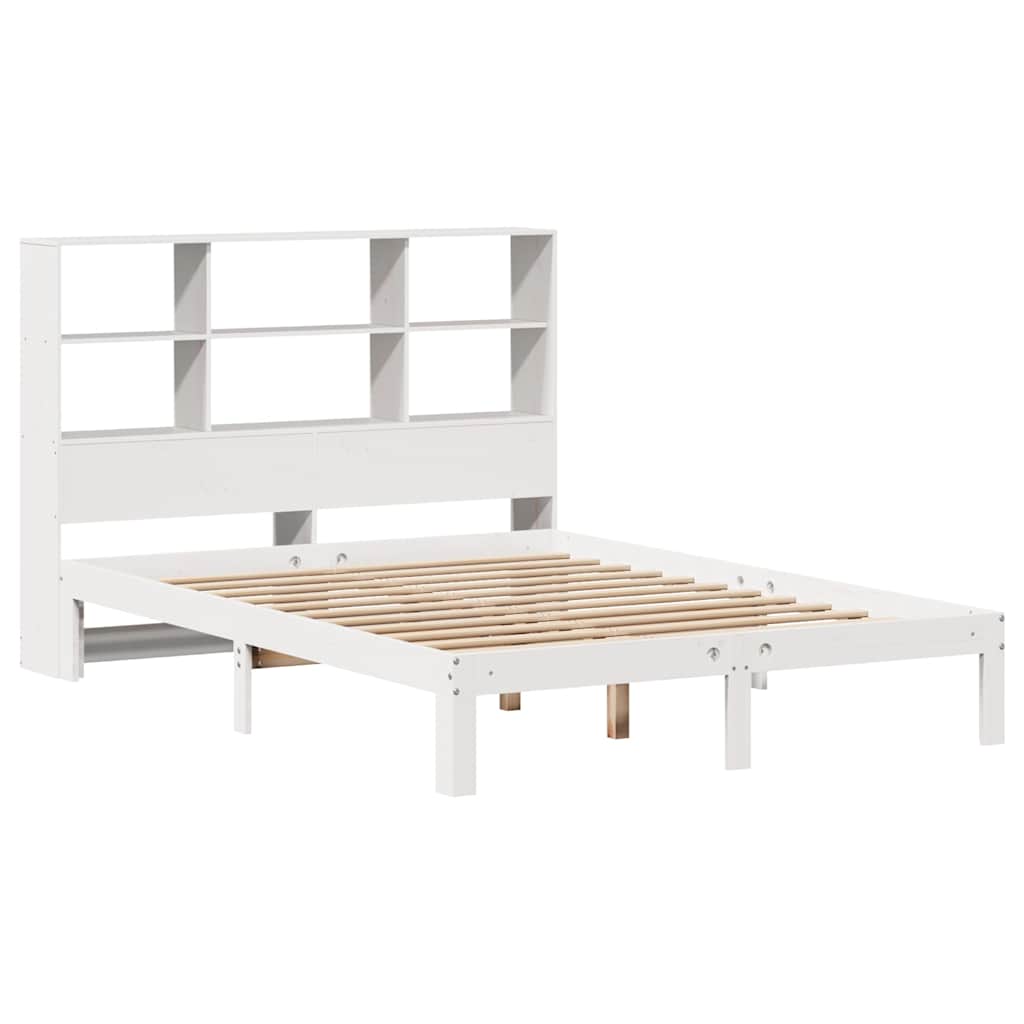 Lit bibliothèque sans matelas blanc 160x200 cm bois pin massif - XIOS
