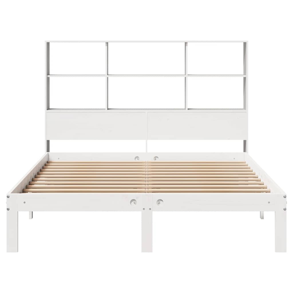 Lit bibliothèque sans matelas blanc 160x200 cm bois pin massif - XIOS