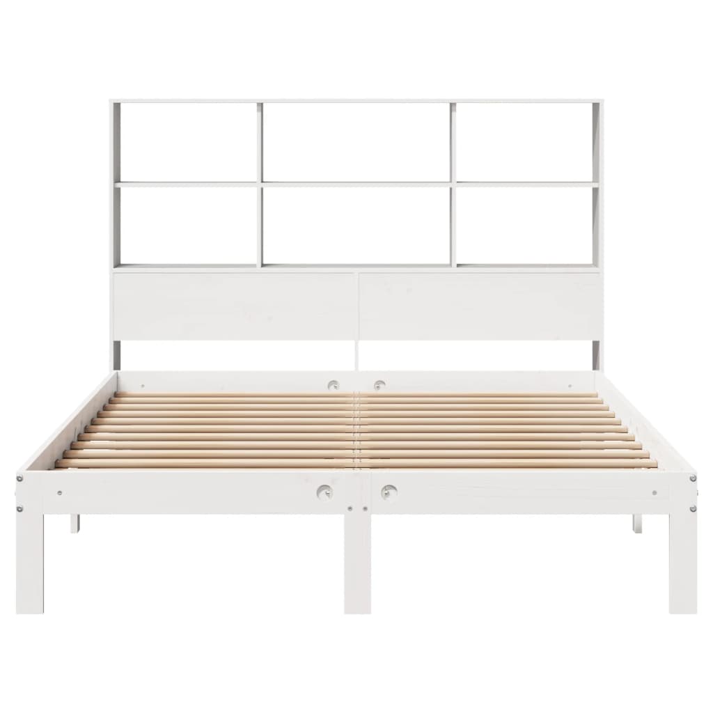 Lit bibliothèque sans matelas blanc 160x200 cm bois pin massif - XIOS
