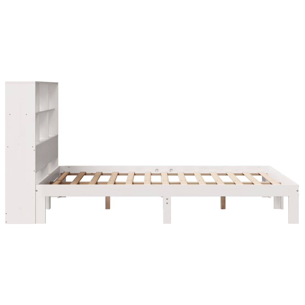 Lit bibliothèque sans matelas blanc 160x200 cm bois pin massif - XIOS