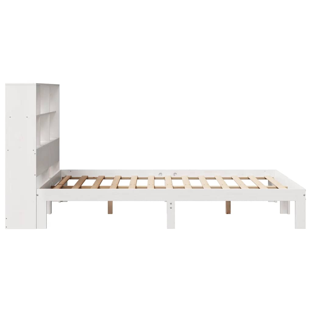 Lit bibliothèque sans matelas blanc 160x200 cm bois pin massif - XIOS