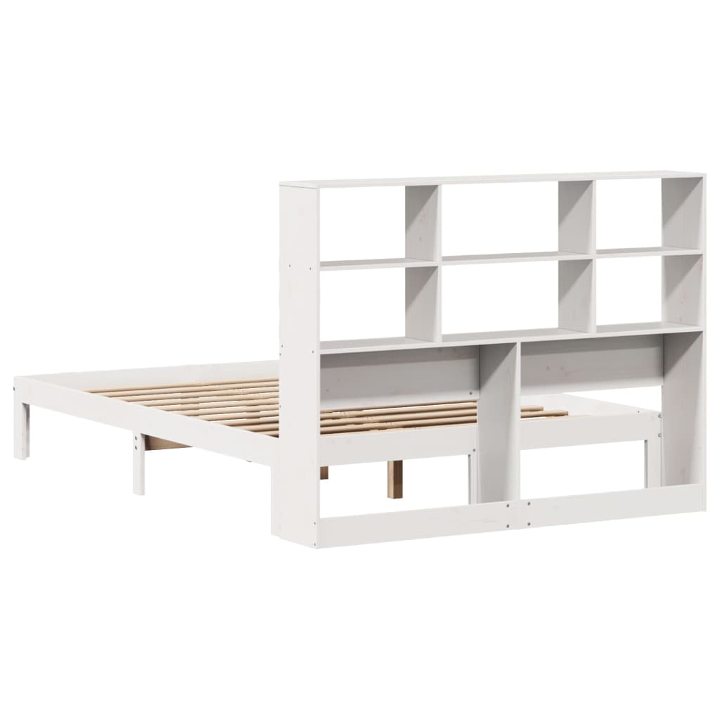 Lit bibliothèque sans matelas blanc 160x200 cm bois pin massif - XIOS