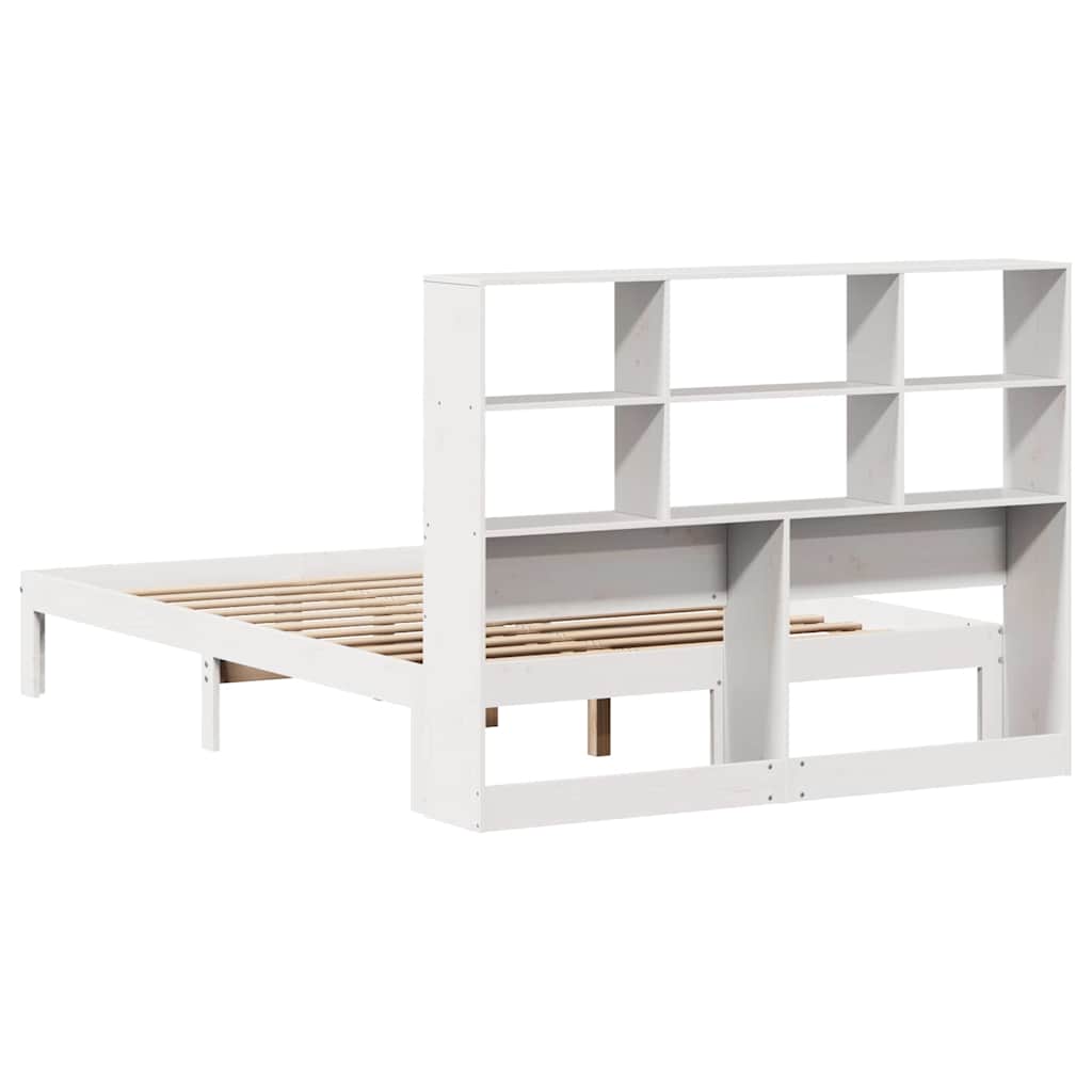Lit bibliothèque sans matelas blanc 160x200 cm bois pin massif - XIOS