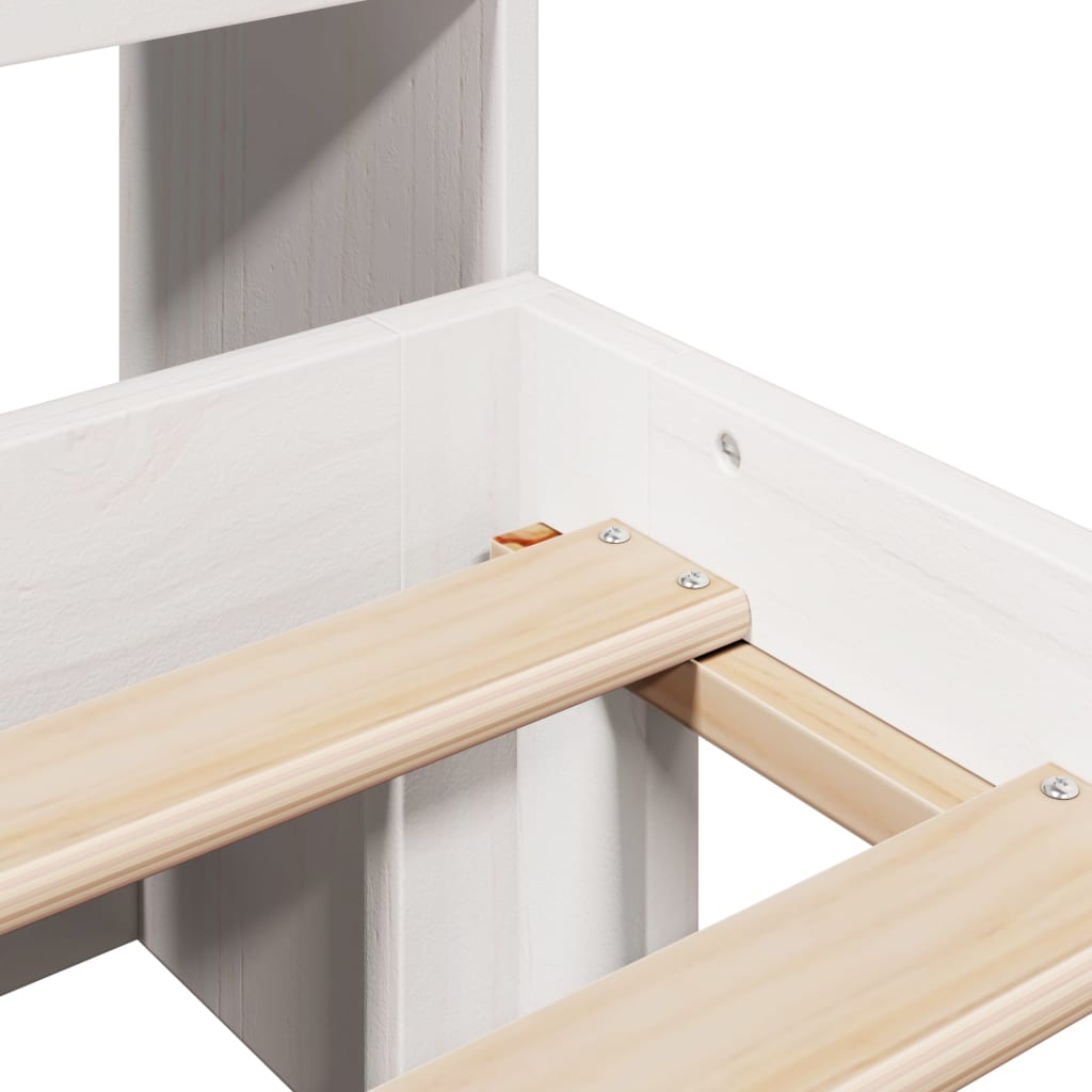 Lit bibliothèque sans matelas blanc 160x200 cm bois pin massif - XIOS