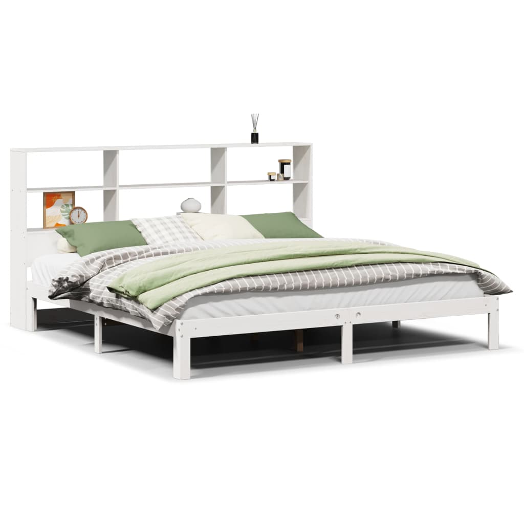 Lit bibliothèque sans matelas blanc 180x200 cm bois pin massif - XIOS
