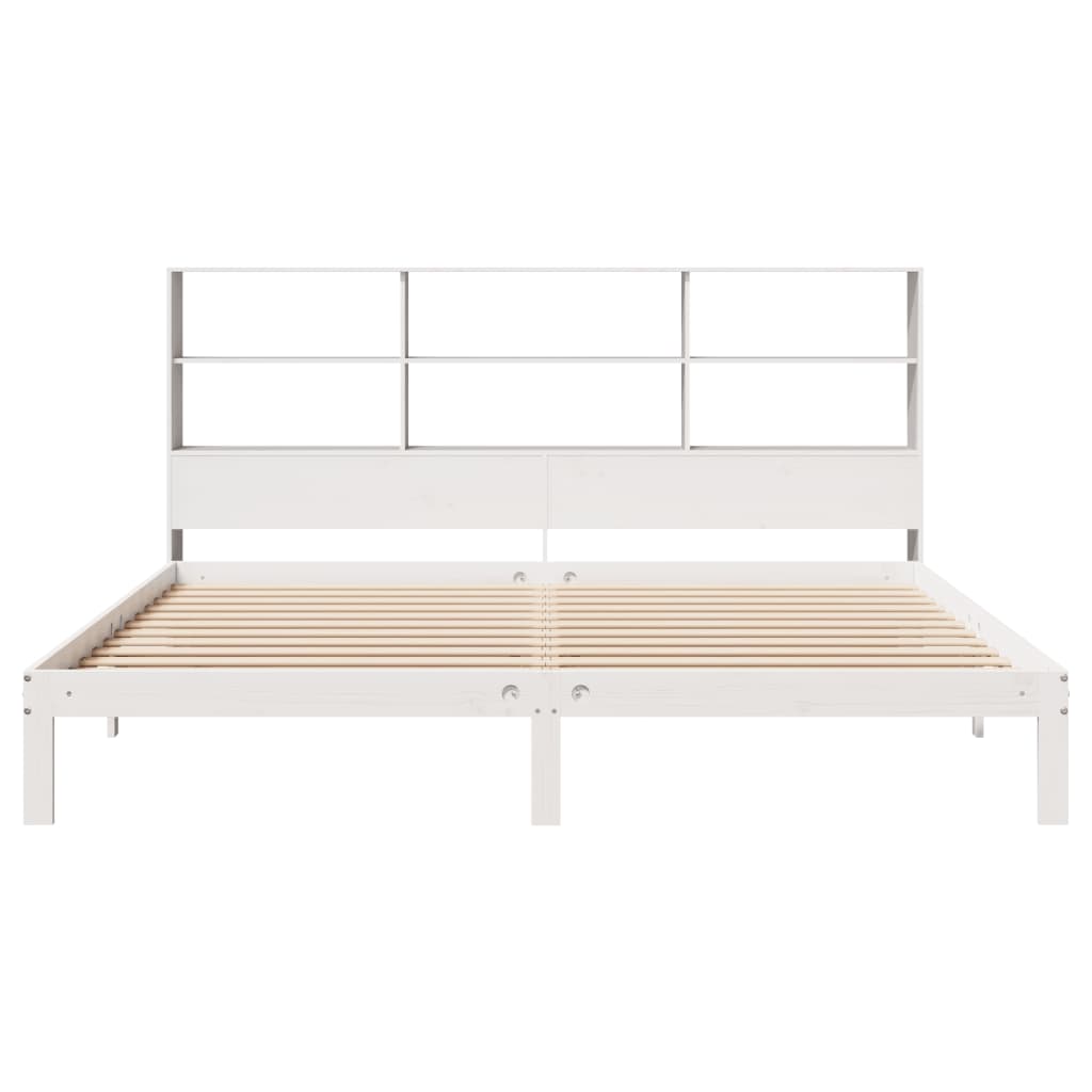 Lit bibliothèque sans matelas blanc 180x200 cm bois pin massif - XIOS
