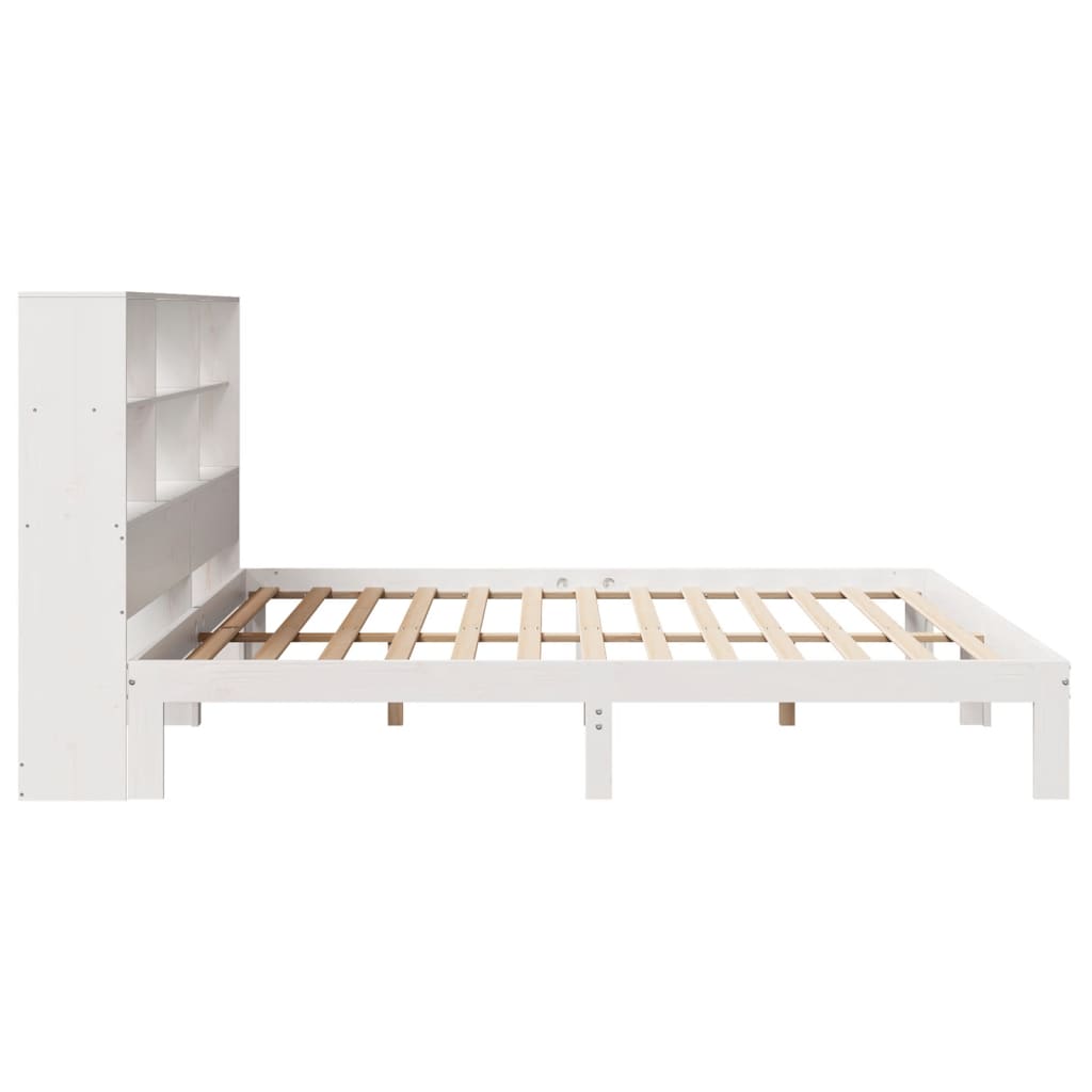 Lit bibliothèque sans matelas blanc 180x200 cm bois pin massif - XIOS