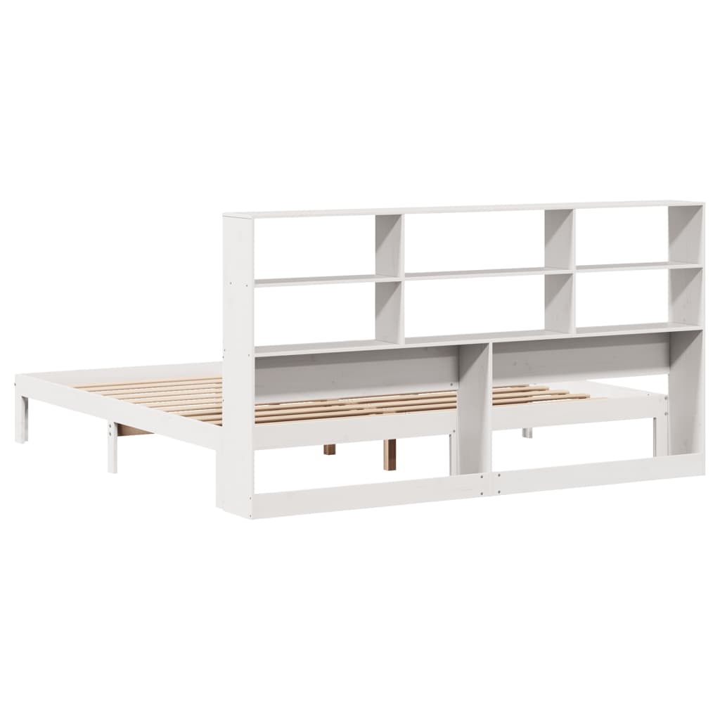 Lit bibliothèque sans matelas blanc 180x200 cm bois pin massif - XIOS