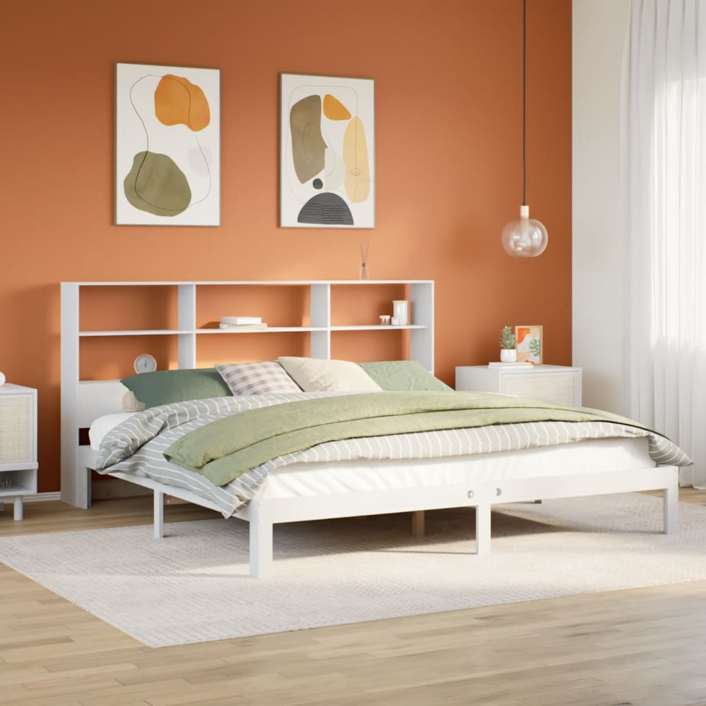 Lit bibliothèque sans matelas blanc 180x200 cm bois pin massif - XIOS