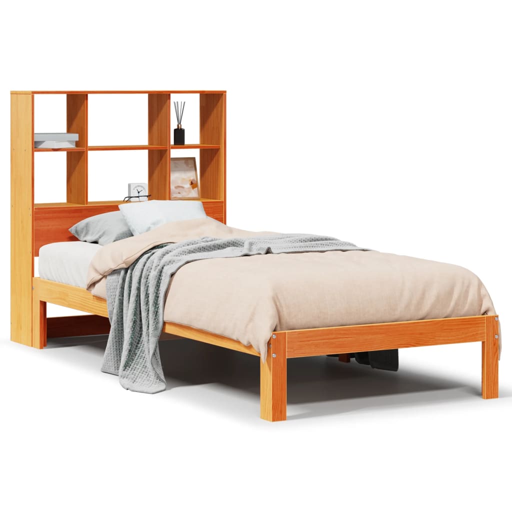 Lit bibliothèque sans matelas cire marron 75x190 cm pin massif - XIOS
