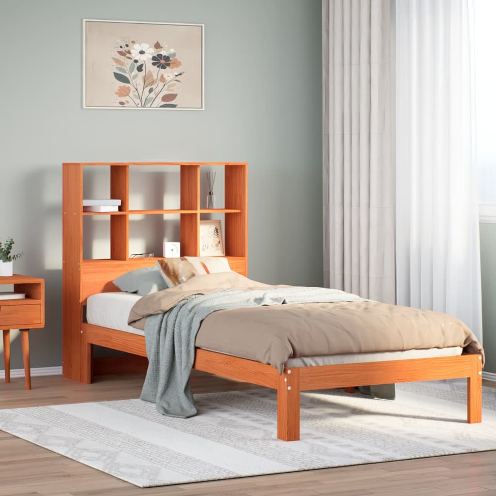 Lit bibliothèque sans matelas cire marron 75x190 cm pin massif - XIOS