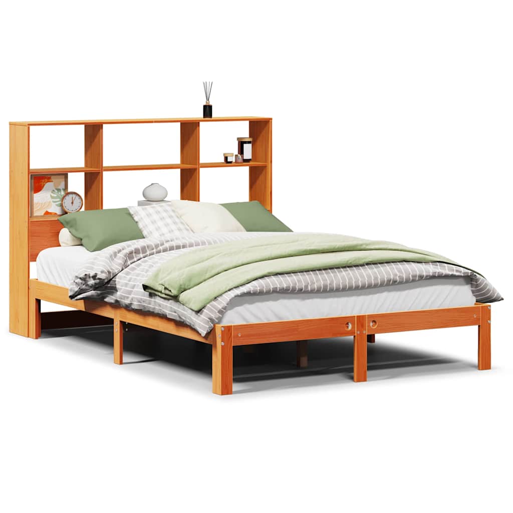 Lit bibliothèque sans matelas cire marron 135x190 cm pin massif - XIOS