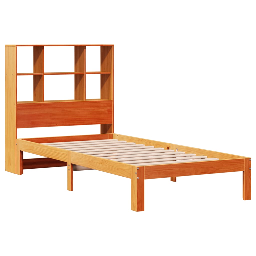 Lit bibliothèque sans matelas cire marron 100x200 cm pin massif - XIOS