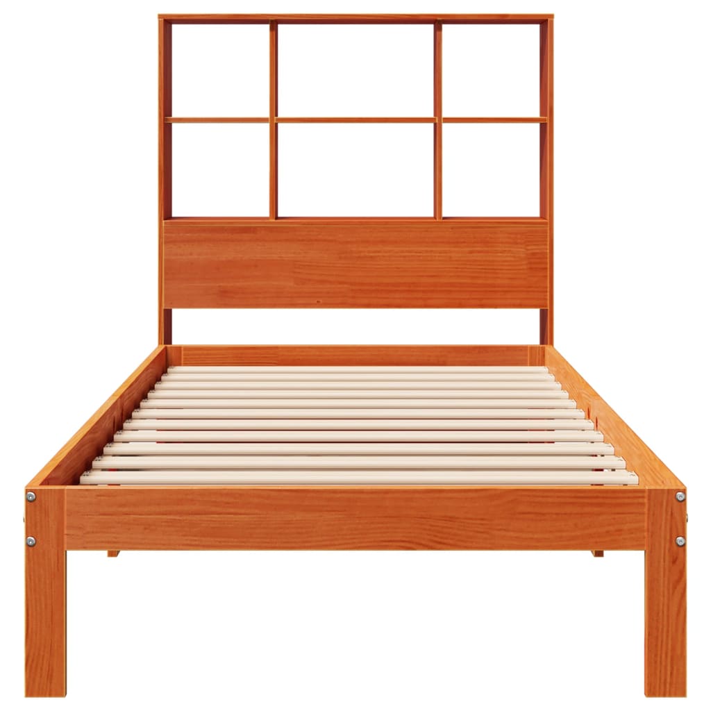 Lit bibliothèque sans matelas cire marron 100x200 cm pin massif - XIOS