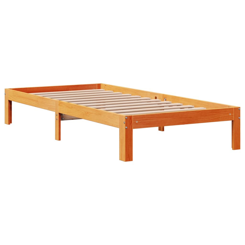 Lit bibliothèque sans matelas cire marron 100x200 cm pin massif - XIOS