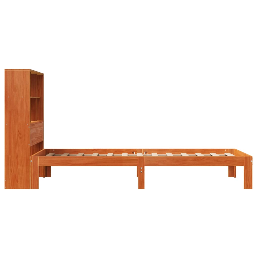 Lit bibliothèque sans matelas cire marron 100x200 cm pin massif - XIOS