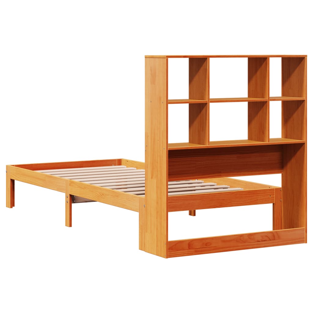 Lit bibliothèque sans matelas cire marron 100x200 cm pin massif - XIOS