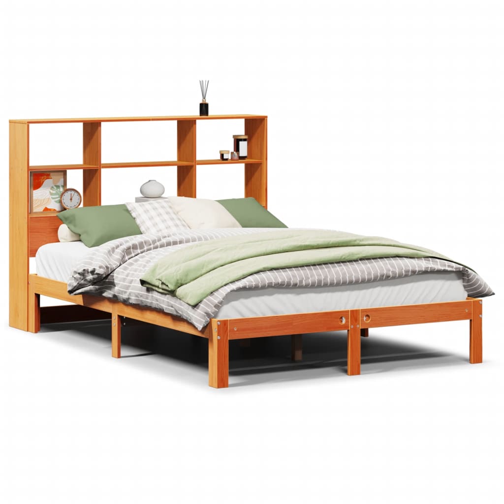 Lit bibliothèque sans matelas cire marron 140x200 cm pin massif - XIOS